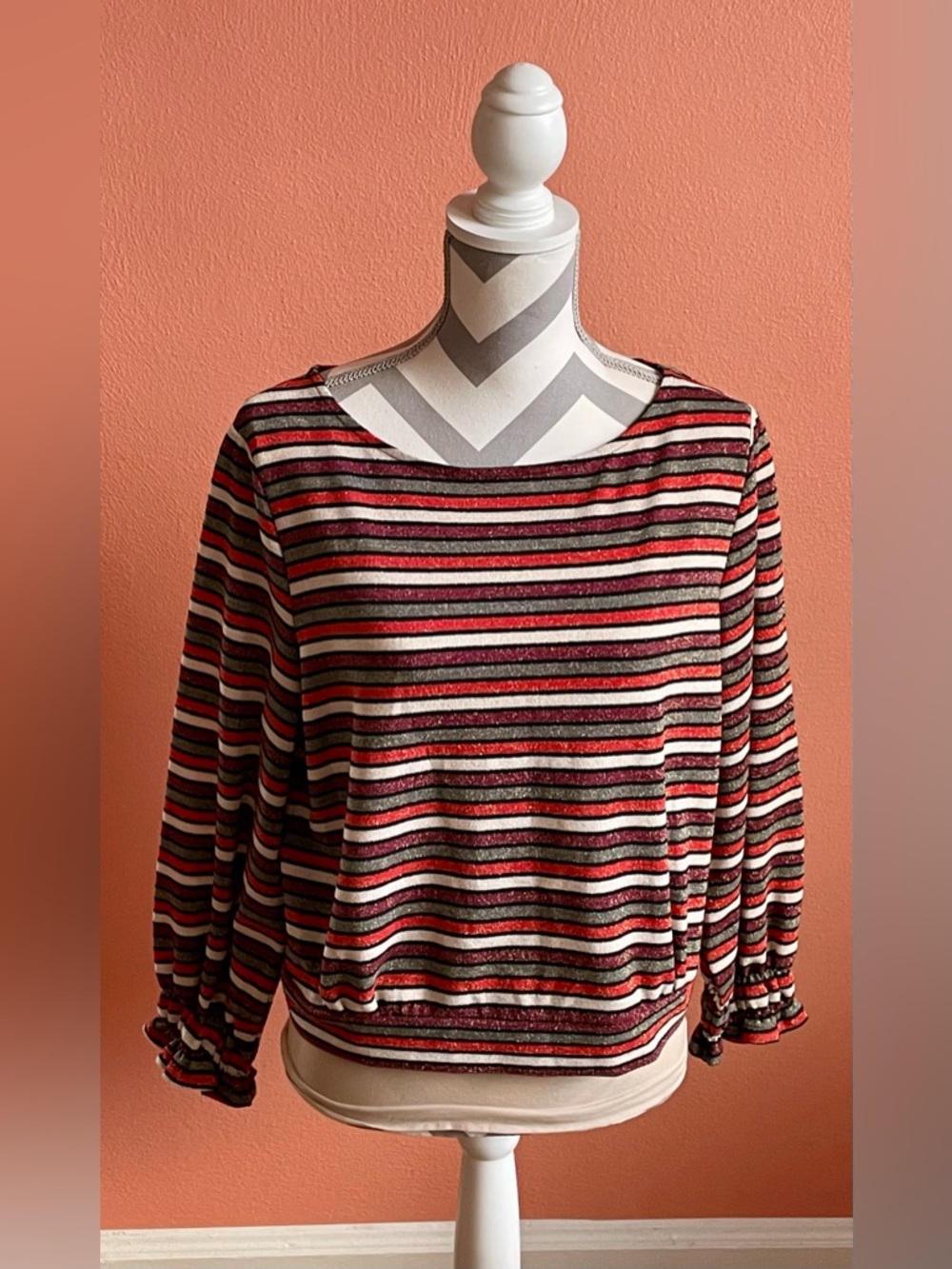 Marc New York Red, Black & Cream Striped Long Sleeve Top